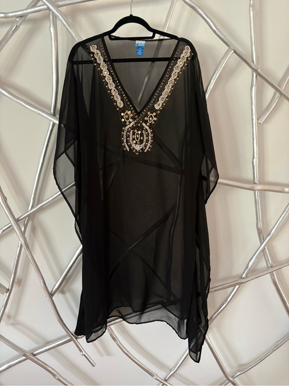 Embellished V-Neck Black Sheer Swim Coverup by Blue Wave